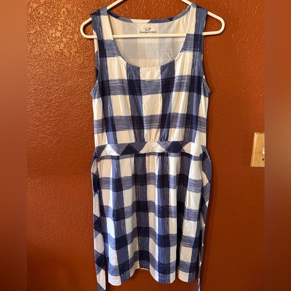 Vineyard Vines Gingham Blue And White Print Dress Womens Size Small - Picture 1 of 8